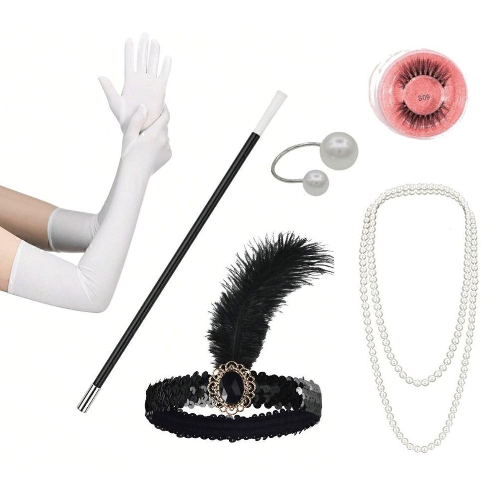 🤍✨ 6PCS 1920s White Accessories Flapper Great Gatsby Retro Costume Set NEW